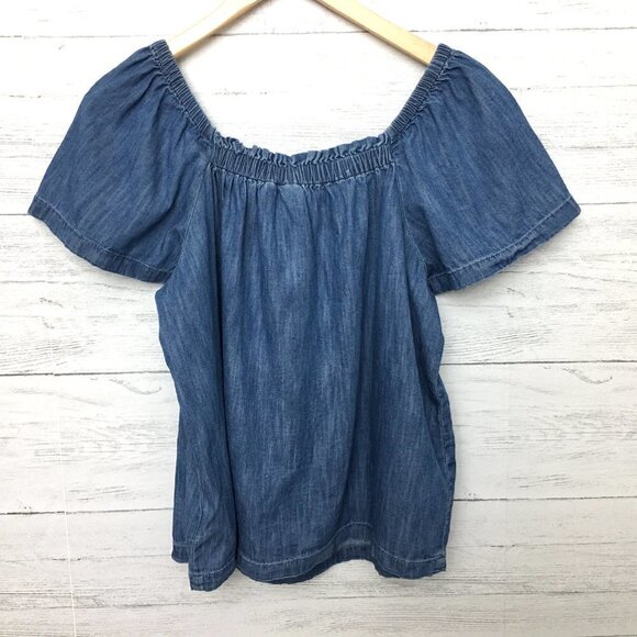 Gap Women's Chambray Tunic Top Square Neck Short Sleeves Lightweight Size XS - Picture 2 of 9